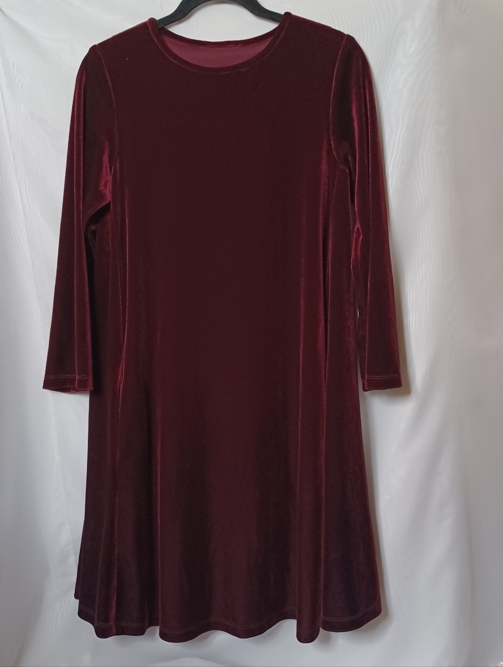 Burgundy Velvet Long Sleeve Swing Dress for Women's. Size M